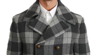 Elegant Gray Check Double Breasted Coat - Luxury for You