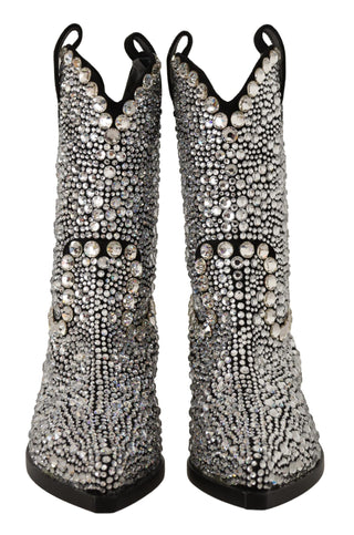 Crystal-embellished Black Suede Boots