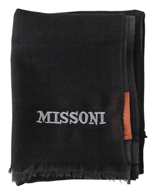 Elegant Black Wool Scarf With Embroidered Logo