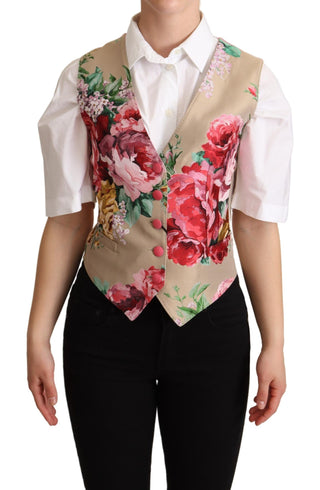 Elegant Floral Beige Sleeveless Vest - Luxury for You