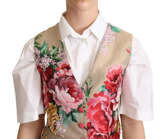 Elegant Floral Beige Sleeveless Vest - Luxury for You