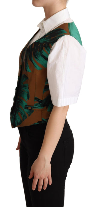 Elegant Green Leaf Print Waistcoat - Luxury for You