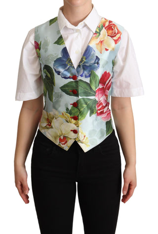 Elegant Floral Print Silk Waistcoat - Luxury for You