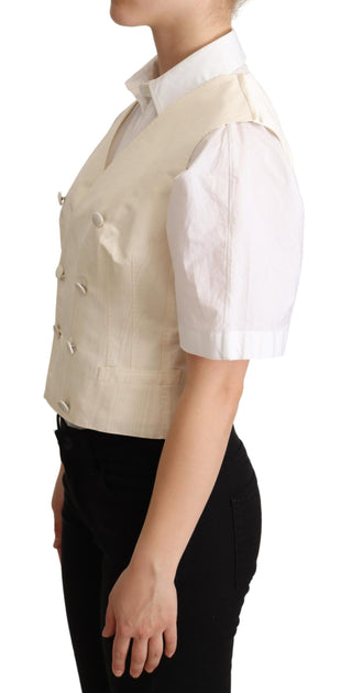 Beige Silk Blend Sleeveless Vest Luxury Waistcoat - Luxury for You