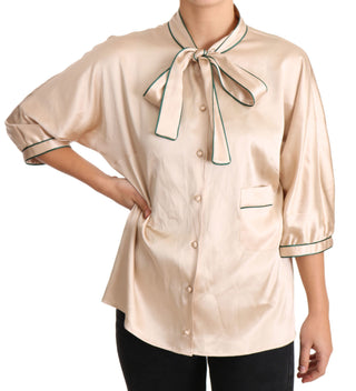 Elegant Beige Silk Blend Blouse Top - Luxury for You