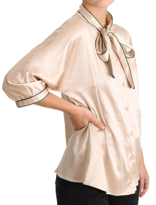 Elegant Beige Silk Blend Blouse Top - Luxury for You