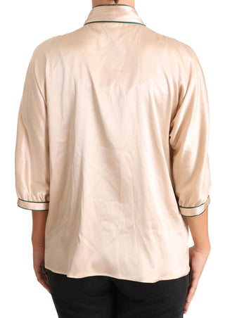 Elegant Beige Silk Blend Blouse Top - Luxury for You