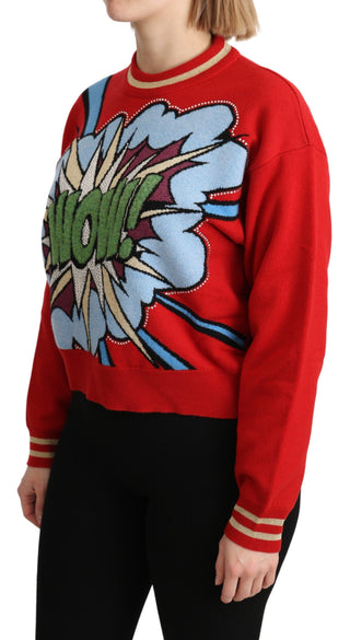 Radiant Red Cartoon Motive Cashmere Sweater - Luxury for You