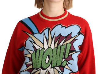 Radiant Red Cartoon Motive Cashmere Sweater - Luxury for You