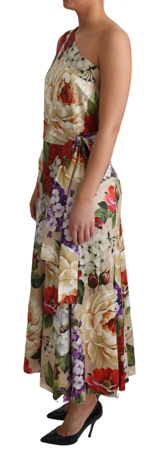 Elegant One-shoulder Floral Silk Maxi Dress - Luxury for You