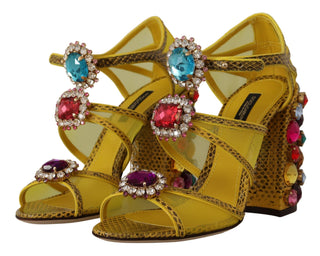 Stunning Crystal-embellished Yellow Leather Sandals