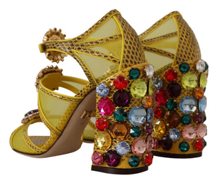 Stunning Crystal-embellished Yellow Leather Sandals