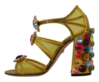 Stunning Crystal-embellished Yellow Leather Sandals