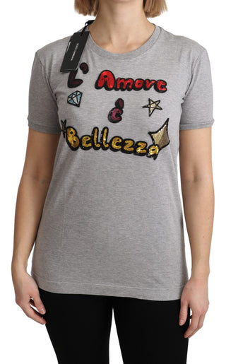 Sequined Motive Cotton Tee - Luxury for You