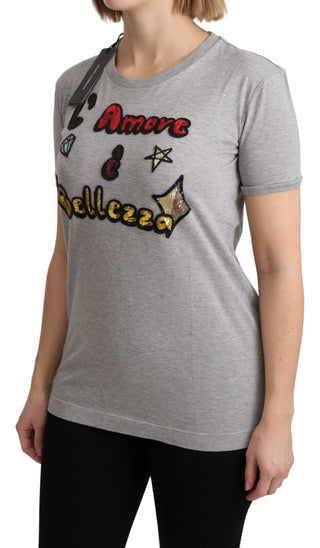 Sequined Motive Cotton Tee - Luxury for You