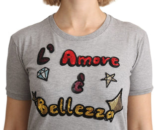 Sequined Motive Cotton Tee - Luxury for You