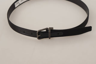 Elegant Black Leather Belt With Metal Buckle