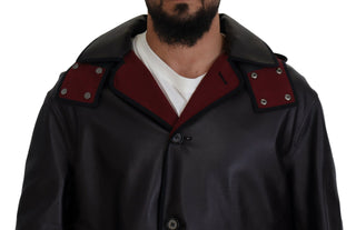 Elegant Hooded Parka Coat In Black And Bordeaux