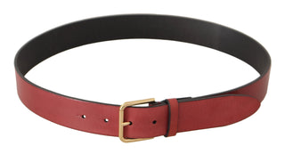 Elegant Red Leather Belt With Engraved Buckle