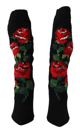 Elegant Sock Boots With Red Roses Detail