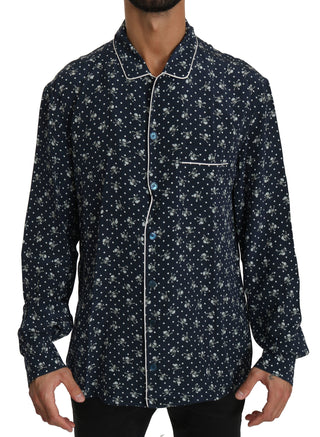 Silken Elegance: Blue Skull Print Lounge Shirt - Luxury for You