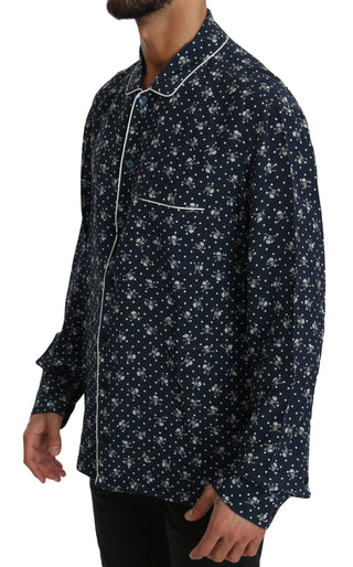 Silken Elegance: Blue Skull Print Lounge Shirt - Luxury for You