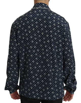 Silken Elegance: Blue Skull Print Lounge Shirt - Luxury for You