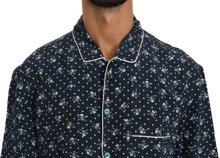 Silken Elegance: Blue Skull Print Lounge Shirt - Luxury for You