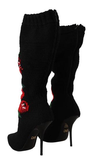 Elegant Sock Boots With Red Roses Detail