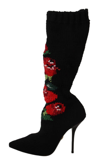 Elegant Sock Boots With Red Roses Detail