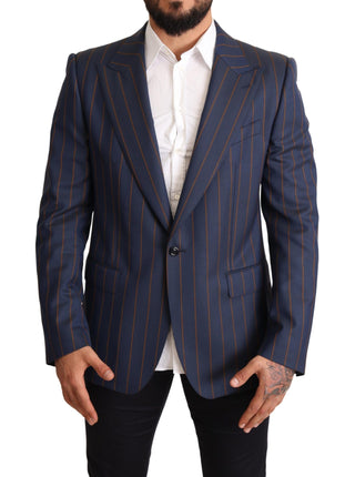 Elegant Slim Fit Blue Striped Wool Blazer - Luxury for You