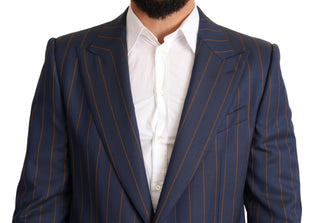 Elegant Slim Fit Blue Striped Wool Blazer - Luxury for You