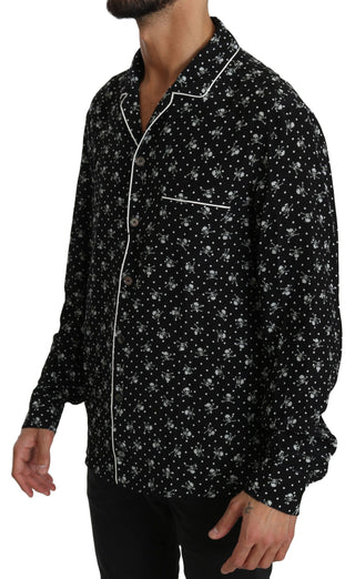 Elegant Silk Pajama Shirt With Skull Print - Luxury for You