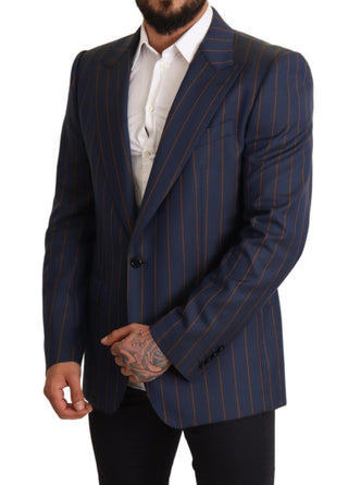 Elegant Slim Fit Blue Striped Wool Blazer - Luxury for You