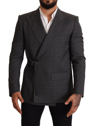 Chic Gray Check Martini Slim Fit Double-breasted Blazer - Luxury for You