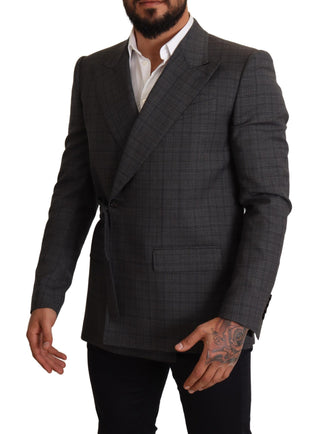 Chic Gray Check Martini Slim Fit Double-breasted Blazer - Luxury for You