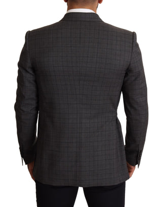 Chic Gray Check Martini Slim Fit Double-breasted Blazer - Luxury for You