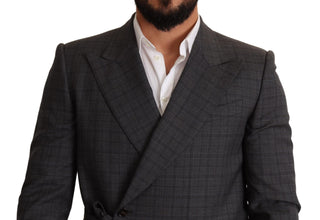 Chic Gray Check Martini Slim Fit Double-breasted Blazer - Luxury for You