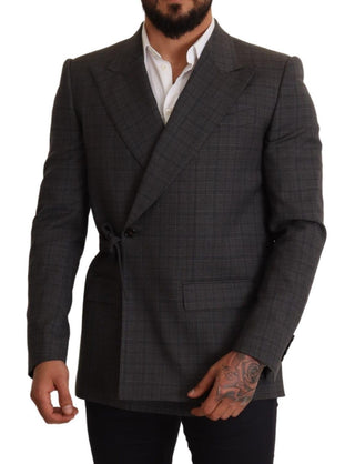 Chic Gray Check Martini Slim Fit Double-breasted Blazer - Luxury for You