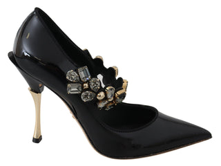 Elegant Black Leather Crystal Pumps - Luxury for You