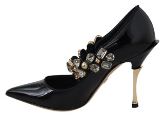 Elegant Black Leather Crystal Pumps - Luxury for You