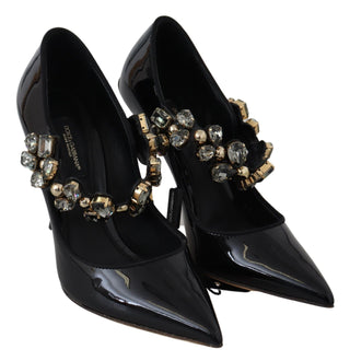 Elegant Black Leather Crystal Pumps - Luxury for You