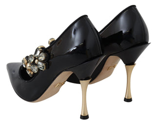 Elegant Black Leather Crystal Pumps - Luxury for You