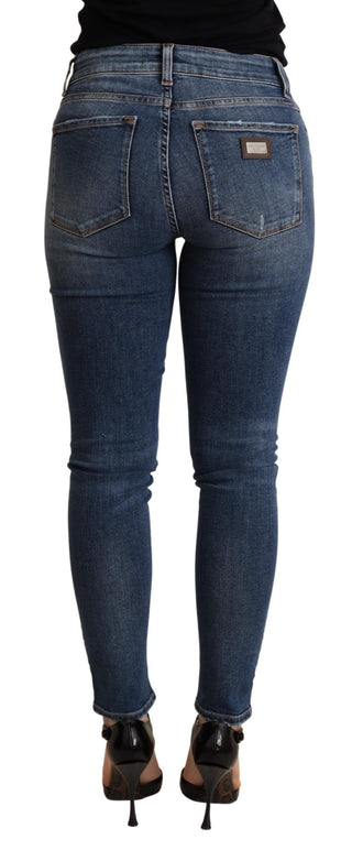 Elegant Mid Waist Skinny Blue Jeans - Luxury for You