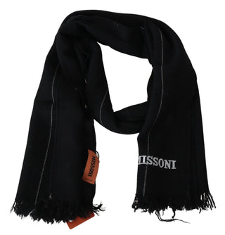 Elegant Black Wool Scarf With Logo Embroidery