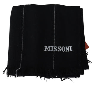 Elegant Black Wool Scarf With Logo Embroidery