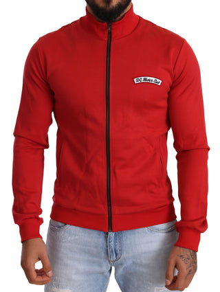 Elegant Red Full Zip Sweater With Dg Motor Club Motif - Luxury for You