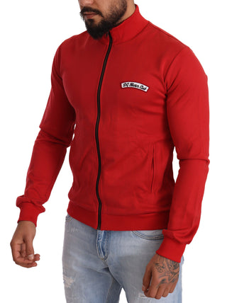 Elegant Red Full Zip Sweater With Dg Motor Club Motif - Luxury for You