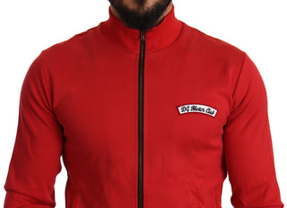 Elegant Red Full Zip Sweater With Dg Motor Club Motif - Luxury for You