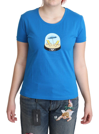 Chic Blue Cotton Tee With Iconic Print - Luxury for You